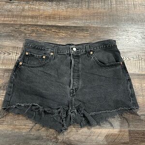 Levi’s Black Denim Frayed Hem Shorts